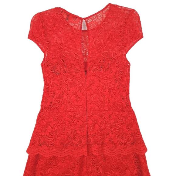 Cynthia Steffe ~Woman Size 6~ Red Fire Lace Short Sleeve Corset Dress. - Picture 13 of 16